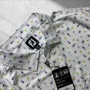 FootJoy Transfusion Print Golf Shirt Mens XL white Short Sleeve Geometric New